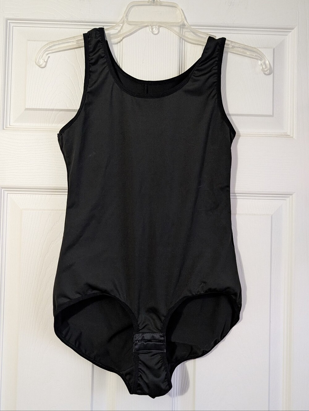 Black Sleeveless Ruched Bottom Snap Crotch Bodysuit Size L